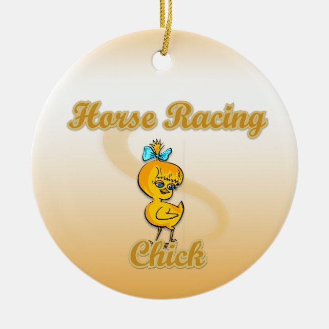 Horse Racing Chick Ceramic Tree Decoration (Front)