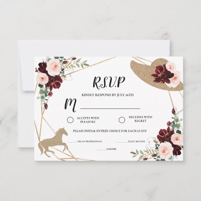 Horse Racing Derby Bridal Shower Response Card (Front)