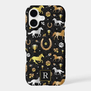 Horse Racing Derby Day Black Gold Pattern Monogram