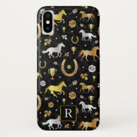 Horse Racing Derby Day Black Gold Pattern Monogram