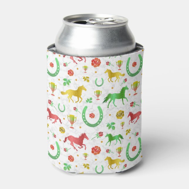 Horse Racing Derby Day Colourful Pattern + Monogra Can Cooler (Can Front)