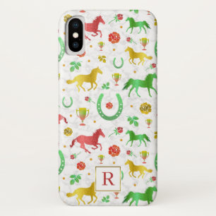 Horse Racing Derby Day Colourful Pattern + Monogra iPhone X Case
