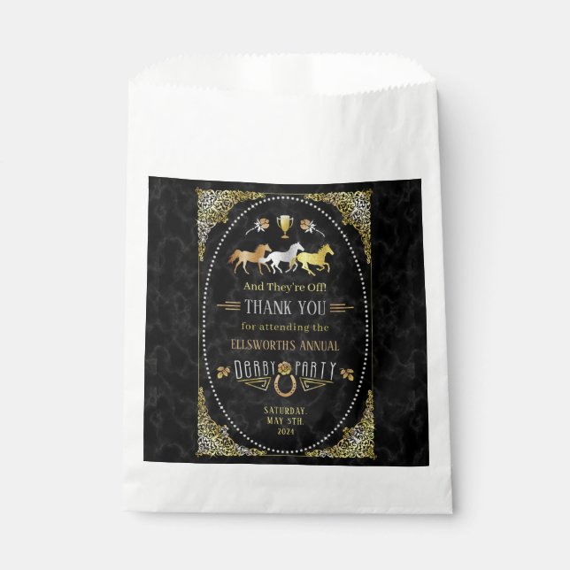 Horse Racing Derby Day Party Art Deco Black Gold Favour Bags (Front)