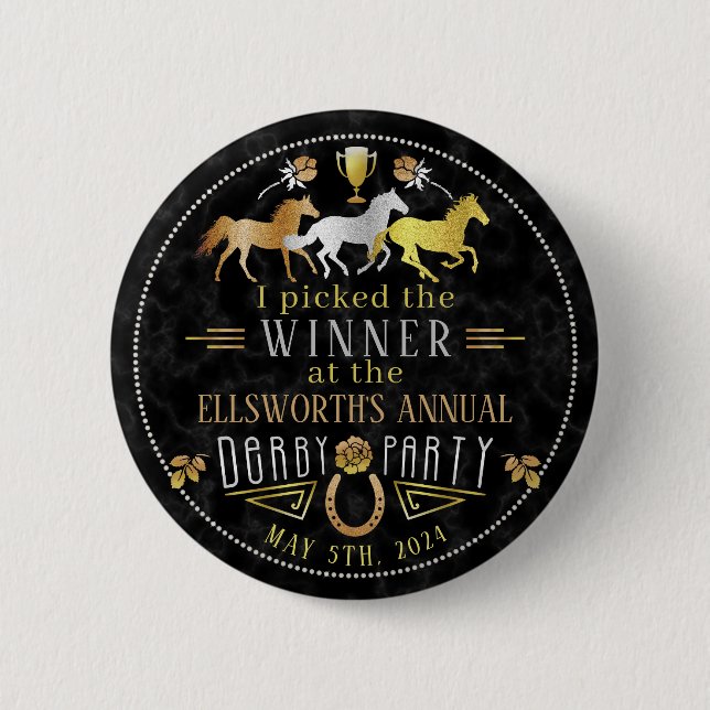 Horse Racing Derby Day Party Art Deco Winner Prize 6 Cm Round Badge (Front)