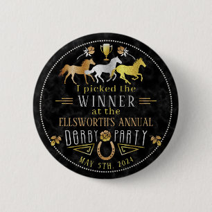 Horse Racing Derby Day Party Art Deco Winner Prize 6 Cm Round Badge