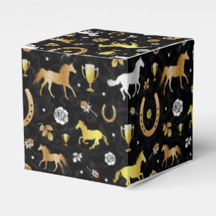 Horse Racing Derby Day Party Black Gold Pattern Favour Box