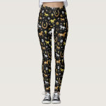 Horse Racing Derby Day Party Black Gold Pattern Leggings<br><div class="desc">Celebrate your favourite horse racing derby with this gorgeous pattern. The repeating design is made in shades of gold, silver, and bronze on black with a slight marble effect. The ornate pattern includes horses, trophies, horseshoes, and roses. Contact FancyCelebration for changes. See the matching party supplies and more here: https://www.zazzle.com/collections/horse_racing_derby_day_party_collection-119108502832802144...</div>