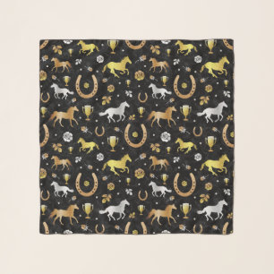 Horse Racing Derby Day Party Black Gold Pattern Scarf