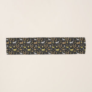 Horse Racing Derby Day Party Black Gold Pattern Scarf