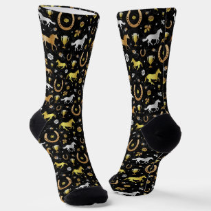 Horse Racing Derby Day Party Black Gold Pattern Socks