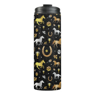 Horse Racing Derby Day Party Black Gold Pattern Thermal Tumbler