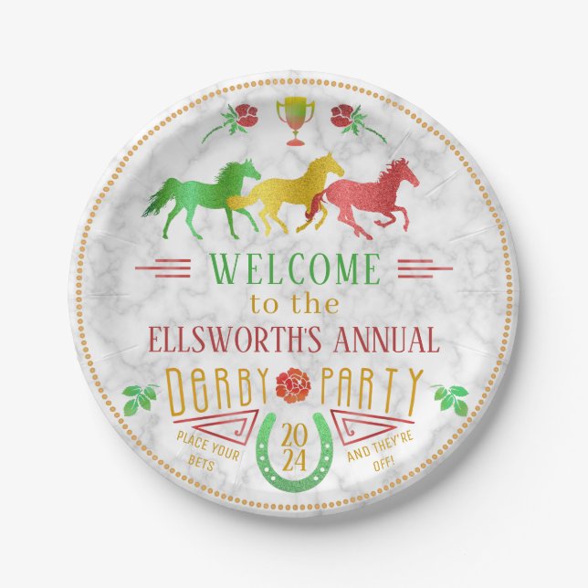 Horse Racing Derby Day Party Colourful Marble Paper Plate (Front)