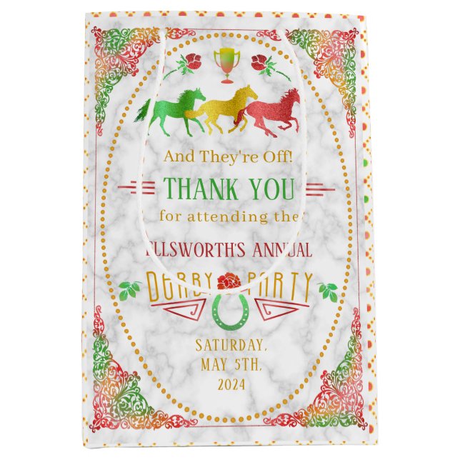 Horse Racing Derby Day Party Colourful Thank You Medium Gift Bag (Front)