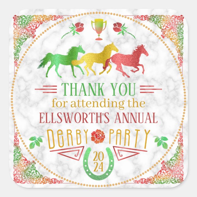 Horse Racing Derby Day Party Colourful Thank You Square Sticker (Front)