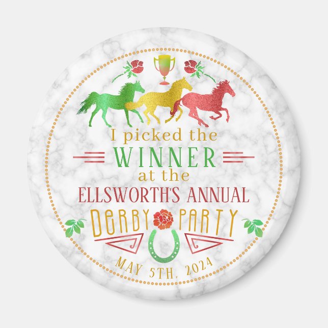 Horse Racing Derby Day Party Colourful Winner Priz Magnet (Front)