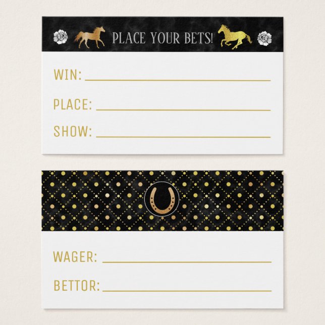 Horse Racing Derby Wager Betting Slip Party Games (Front & Back)