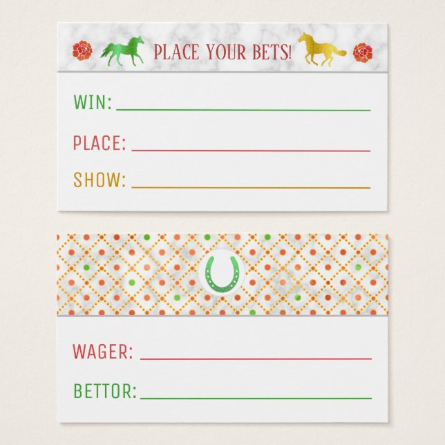 Horse Racing Derby Wager Party Games Betting Slip (Front & Back)