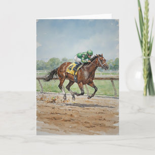 Horse Racing In Watercolors Card