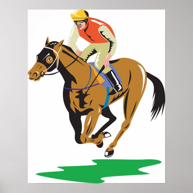 Horse Racing Jockey Galloping Poster (Front)