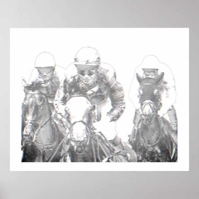 Horse Racing Jockey Riding Black White Print (Front)