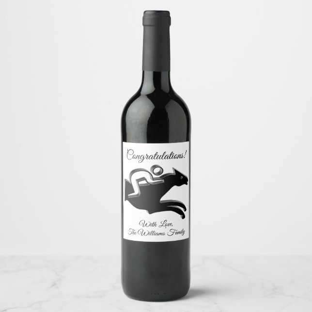 Horse Racing Jockey Riding School Logo Congrats Wine Label (Front)
