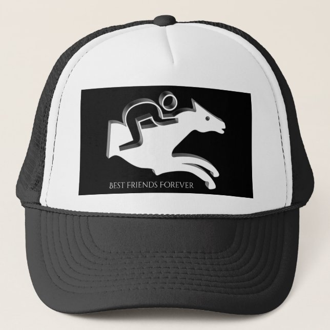 Horse Racing Jockey Riding White Horse Logo Trucker Hat (Front)