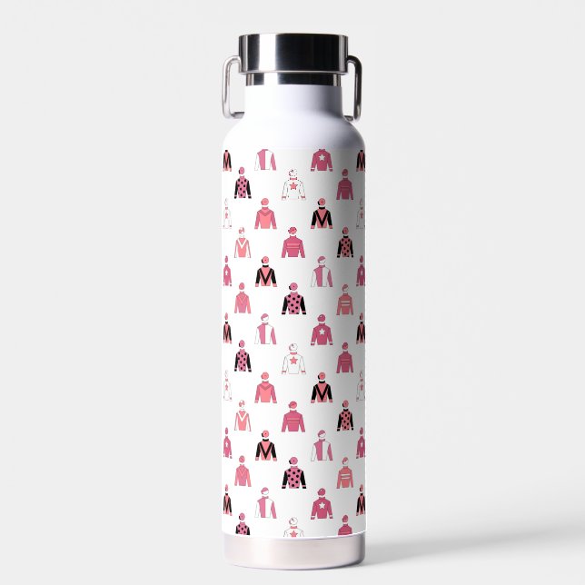 Horse Racing Jockey Silks Elegant Pink And White Water Bottle (Front)