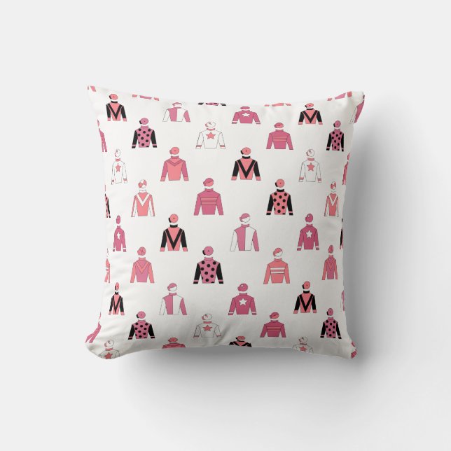 Horse Racing Jockey Silks Equestrian Pink White Cushion (Front)