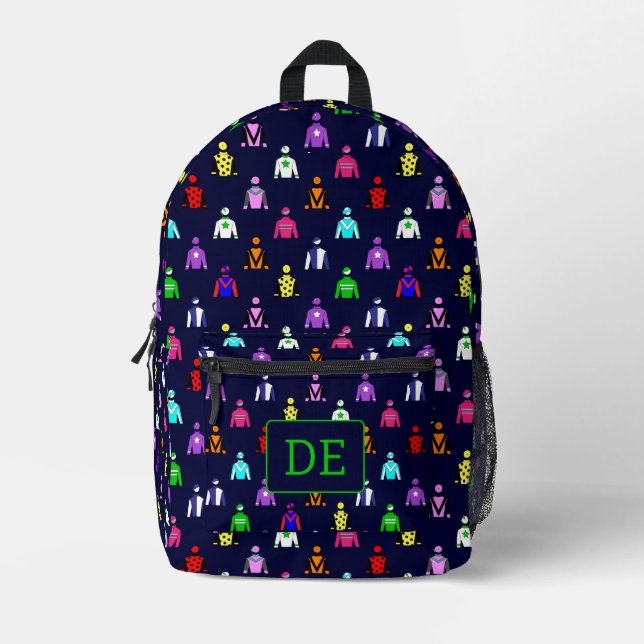 Horse Racing Jockey Silks Monogram Printed Backpack (Front)