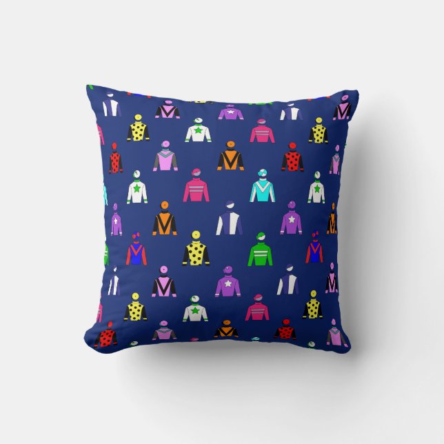 Horse Racing Jockey Silks Pattern on Navy Blue Cushion (Front)