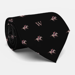 Horse Racing Jockey Trainer Monogram Initial Blue Tie