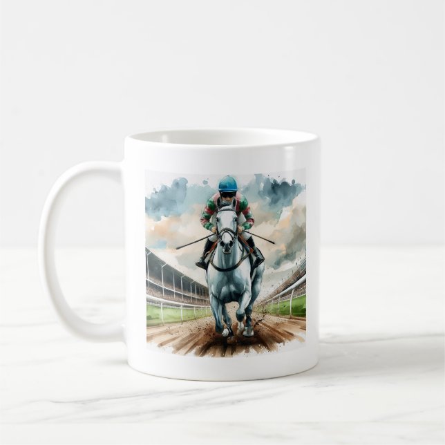 Horse racing mug with a stretch run. (Left)