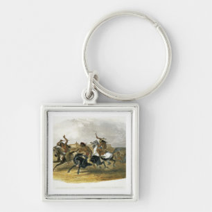 Horse Racing of Sioux Indians near Fort Pierre, pl Key Ring