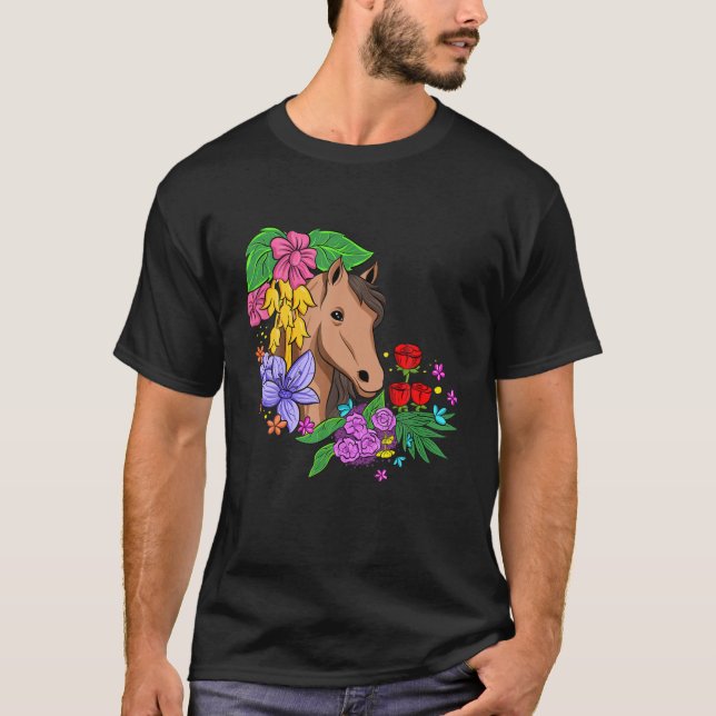 Horse Racing Riding Lover Flowers Barn Equestrian T-Shirt (Front)
