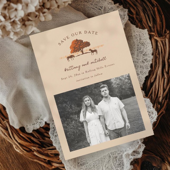 Horse Rail Fence Oak Horses Photo Save The Date (Creator Uploaded)