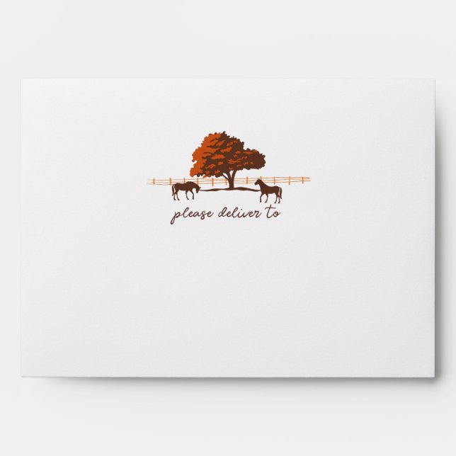 Horse Rail Fence Oak Horses Wedding Envelope (Front)