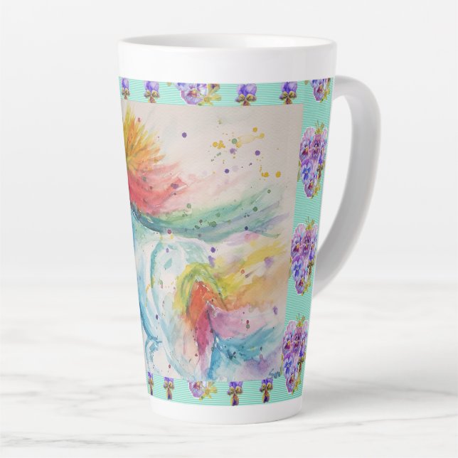 Horse Rainbow Unicorn Watercolour Aquua Latte Mug (Right Angle)