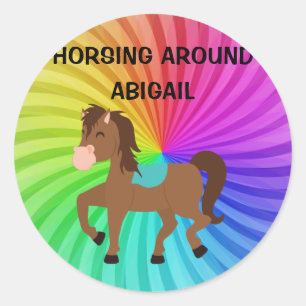 Horse & Rainbows sticker personalised for kids.