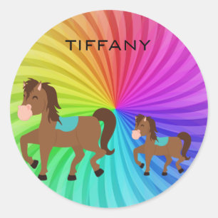 Horse & Rainbows stickers personalised for kids.