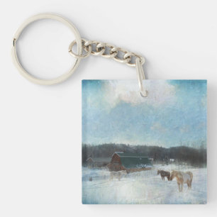 Horse Ranch, Barns and Snow Painting Key Ring