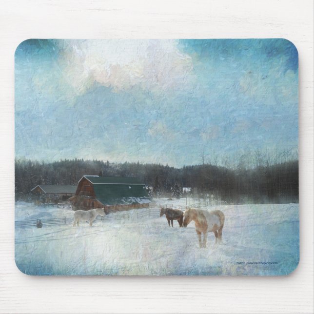 Horse Ranch, Barns and Snow Painting Mouse Mat (Front)