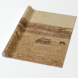 Horse Ranch Country Western Vintage Texture Wrapping Paper