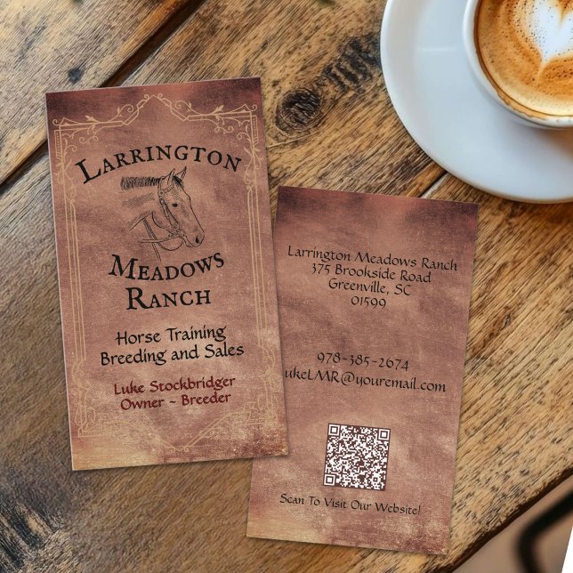 Horse Ranch Customisable Logo QR Code Business Card (Creator Uploaded)