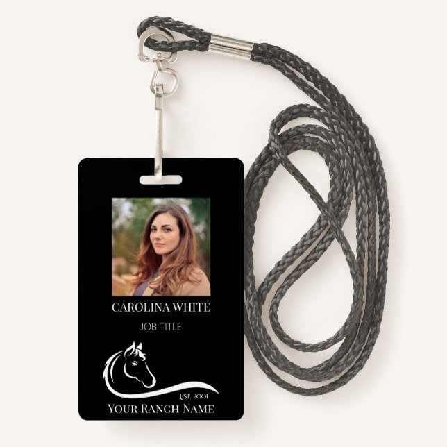 Horse ranch logo equestrian branding address ID badge (Front with Lanyard)