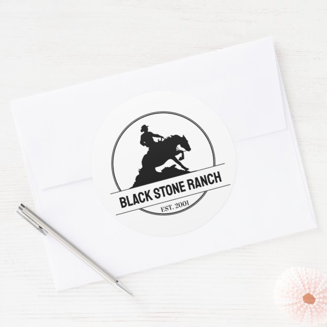 Horse ranch logo reining western barn branding classic round sticker (Envelope)