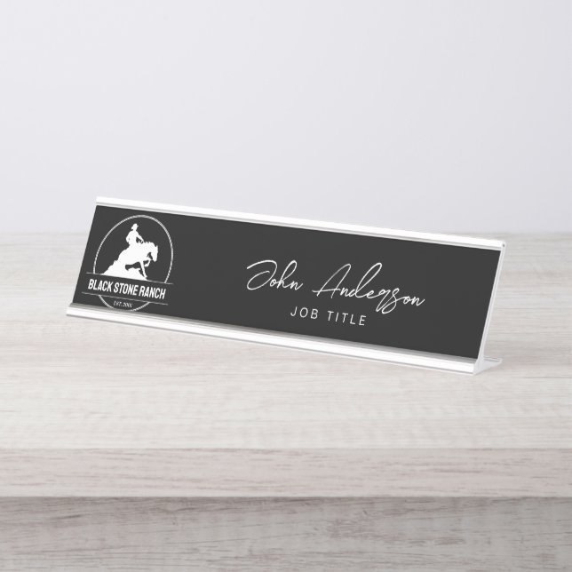 Horse ranch logo reining western barn branding desk name plate (Front)
