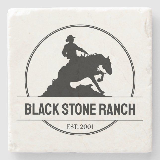 Horse ranch logo reining western barn branding stone coaster (Front)