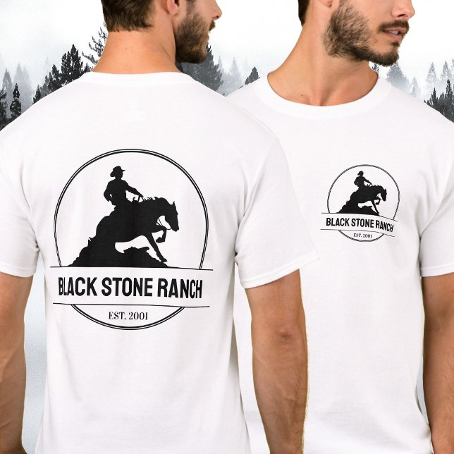 Horse ranch logo reining western barn branding T-Shirt (Horse ranch logo with sliding reining horse vector, horse barn logo design, branding t-shirt)