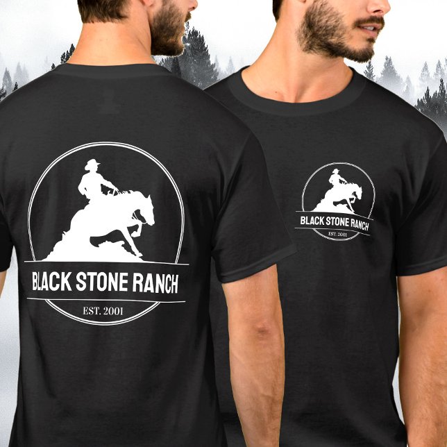 Horse ranch logo reining western barn branding  T-Shirt (Horse ranch logo with sliding reining horse vector,  horse barn logo design, branding black t-shirt)