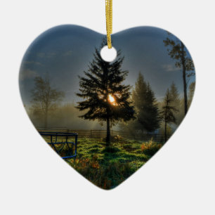 Horse Ranch Sunrise Nature Photo Ceramic Tree Decoration